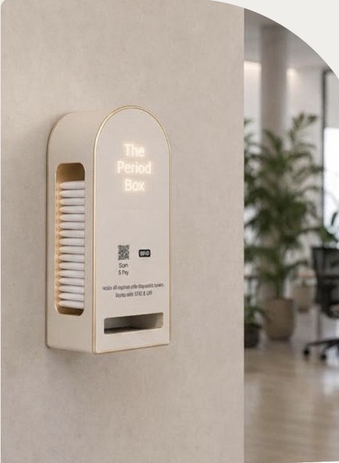 The Period Box mounted on a wall in a modern shared space